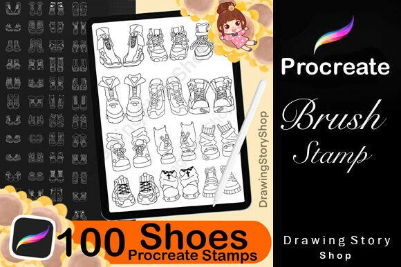 100 Procreate Chibi Shoes Stamp Brushes for Digital Artists
