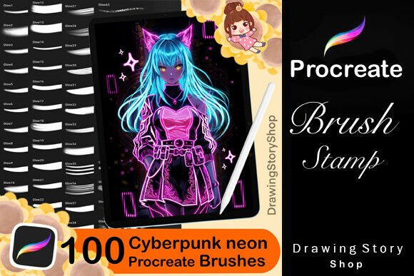100 Procreate Cyberpunk Glow Brushes – Digital Art Made Electric