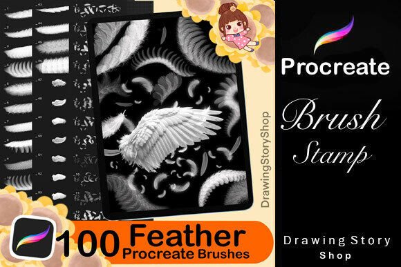 100 Procreate Feather Wing Brushes – Realistic Bird Feather Wing Stamp Set