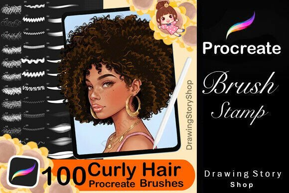 100 Procreate Hair Curly Brushes