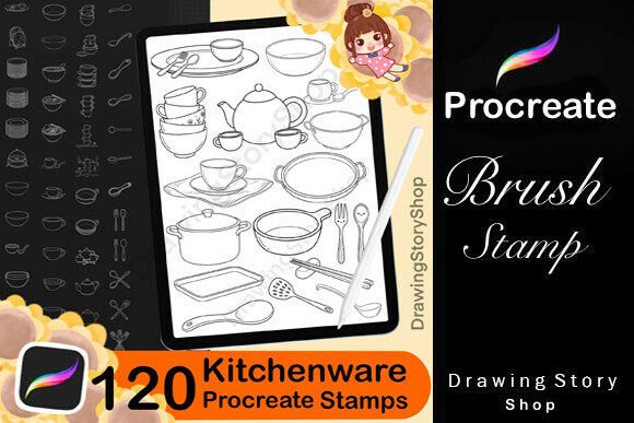 120 Procreate Kitchenware Stamp Brushes – Creative Inspiration for Digital Artists
