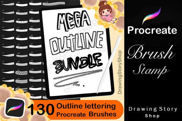130 Procreate Outline Lettering Brushes