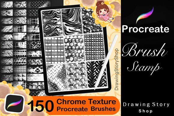 150 Procreate Chrome Texture Brushes for Dynamic Digital Art