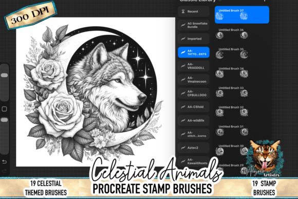 Celestial Wolf Procreate Stamp Brushes: Enhancing Your Digital Art with Fantasy and Precision