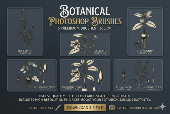 Vintage Botanical Stamp Brushes for Timeless Design